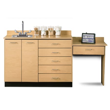 Cabinet W/2 DRS, 5 DWRS & Desk, Dark Cherry Top, Maple Cabinet